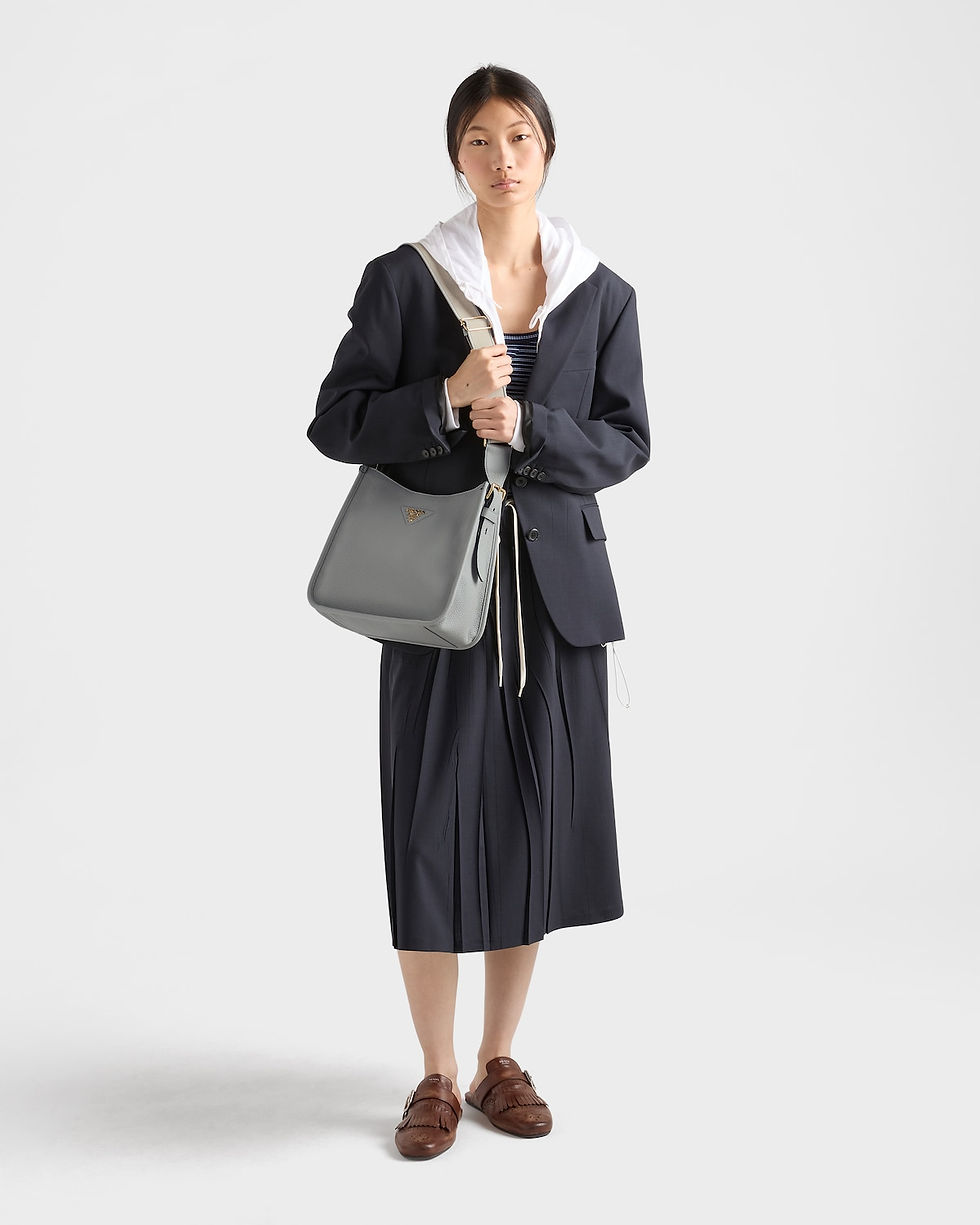 Prada medium flap shoulder bag in granite gray leather – view 2