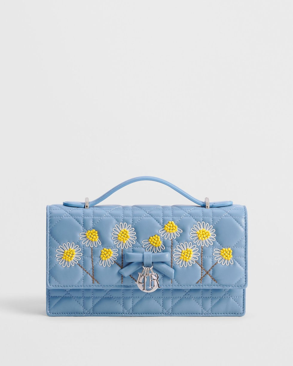 Dior Dioriviera My Dior Mini Bag with Bow in Blue Dior Daisy Cannage Lambskin – front view