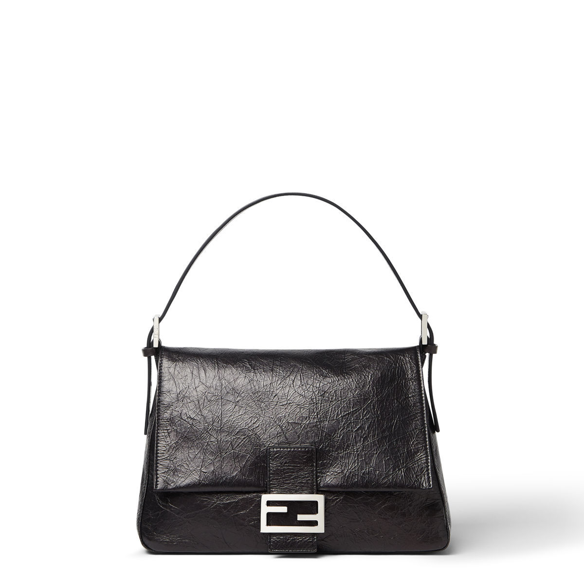 Fendi Flap bag in black crackled calfskin – front view