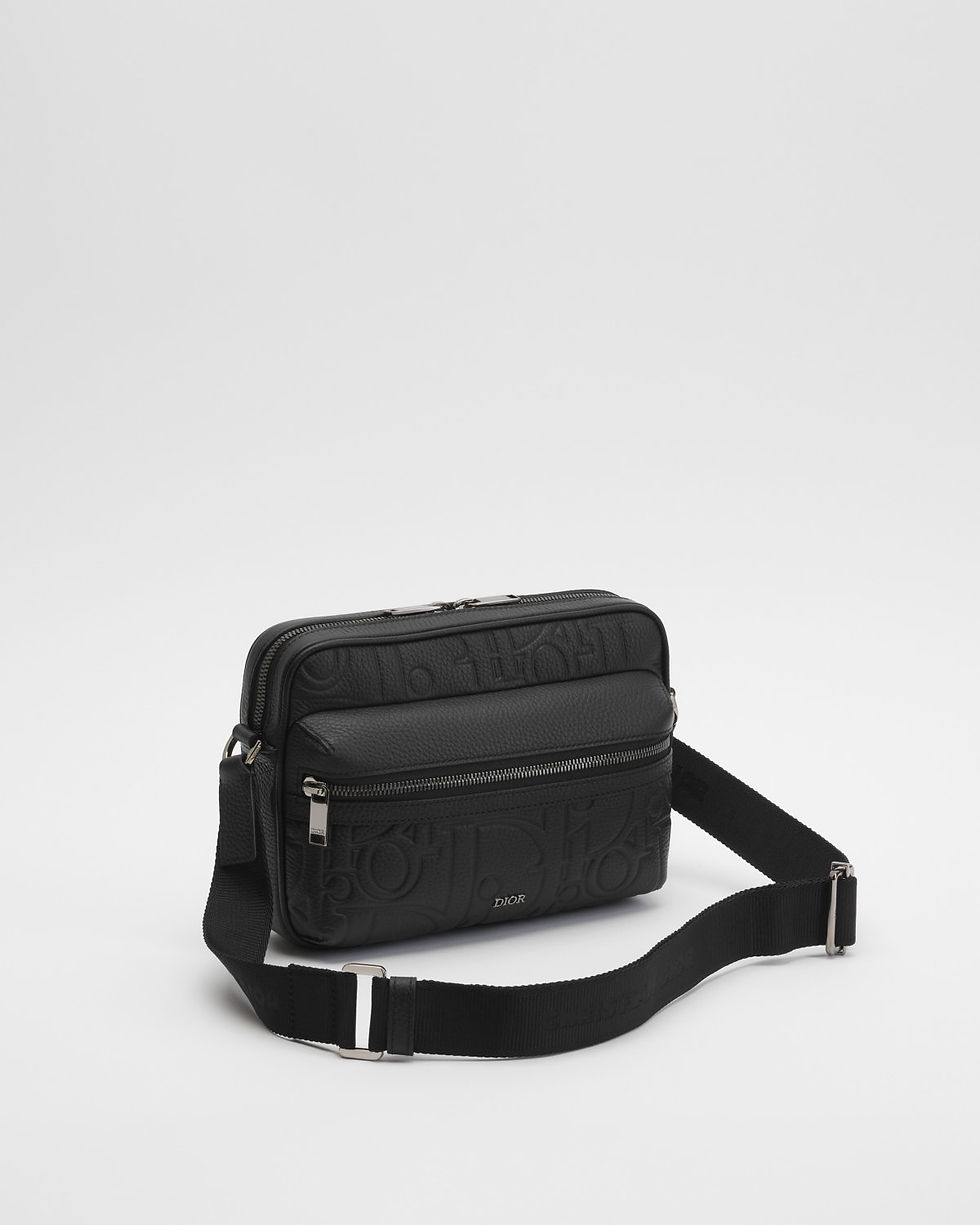 Thumbnail: Dior Rider zipped messenger bag in black Dior Gravity leather with ruthenium-finish signature – view 3
