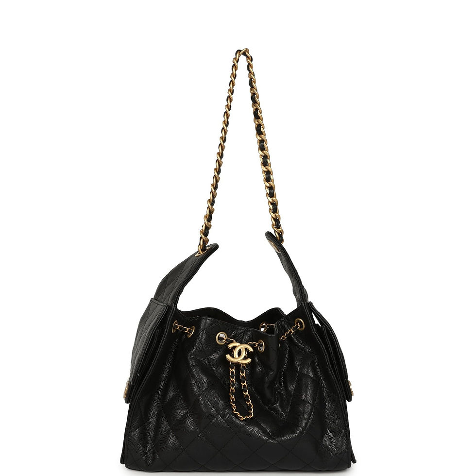 Thumbnail: Front view of the black caviar hobo bag suspended by its chain-and-leather strap