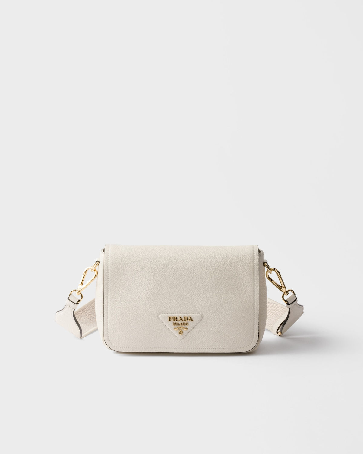 Prada flap shoulder bag with two straps in white leather – front view