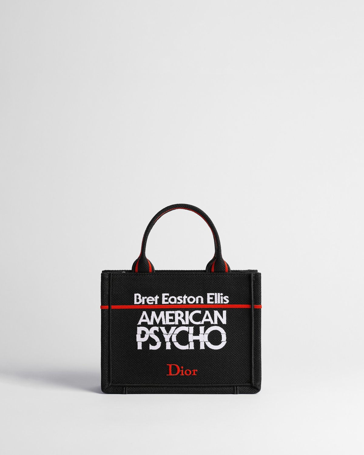 Dior Mini Book Tote with Strap in Black Cotton, American Psycho – front view