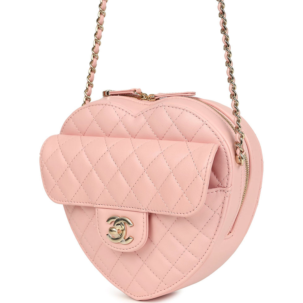 Thumbnail: Back view of the quilted pink lambskin body of the heart-shaped bag