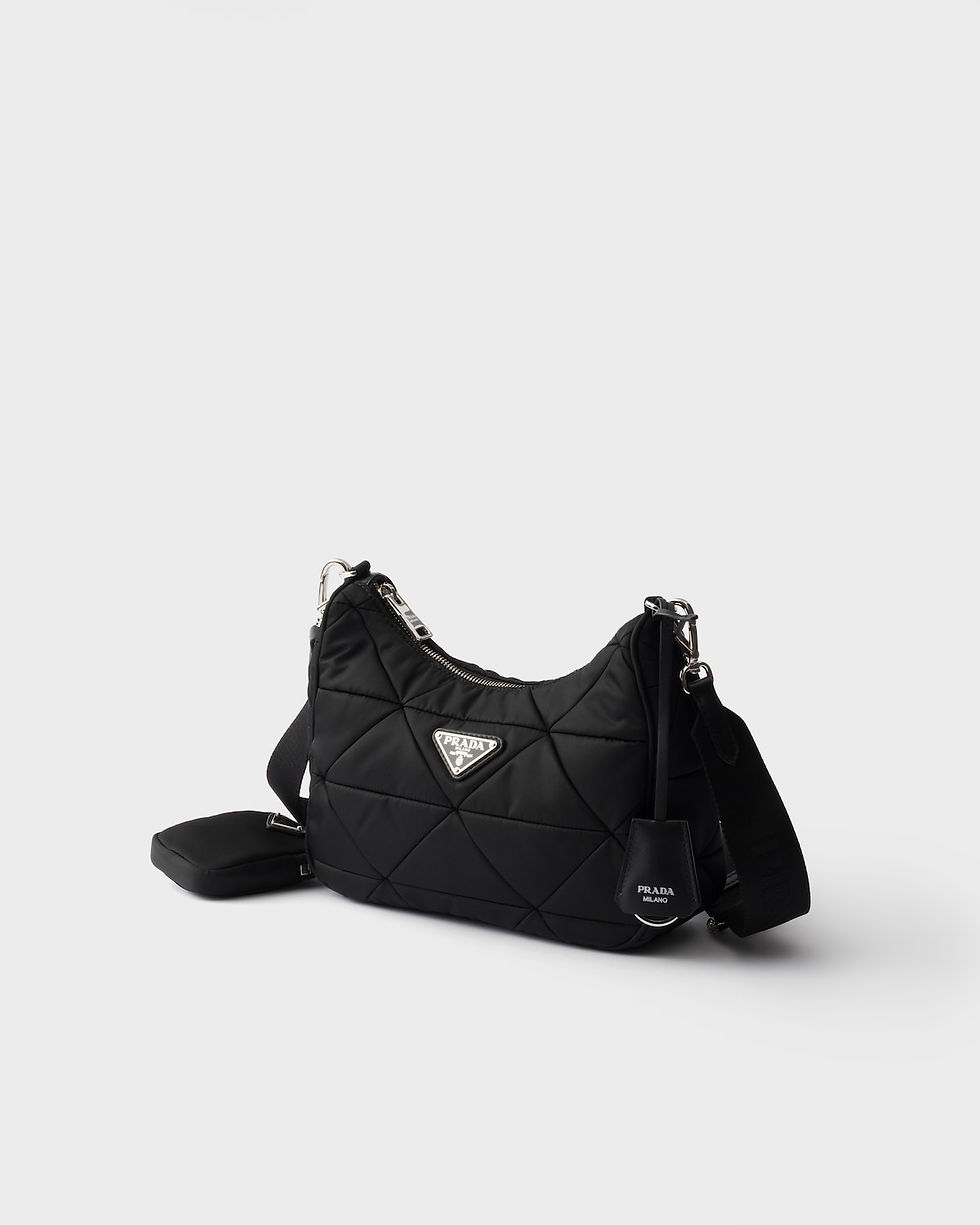 Prada quilted hobo bag in black Re-Nylon – view 2