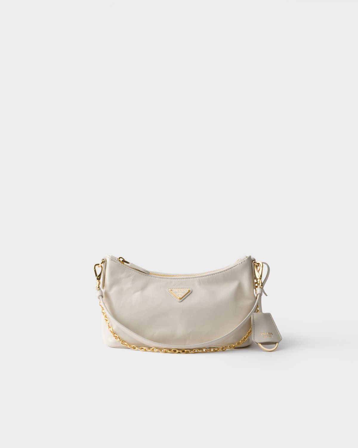 Prada mini shoulder bag in white calfskin – front view