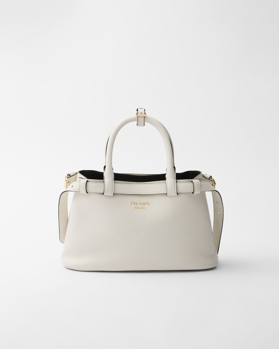 Prada Buckle Small bag in white and black calfskin – front view