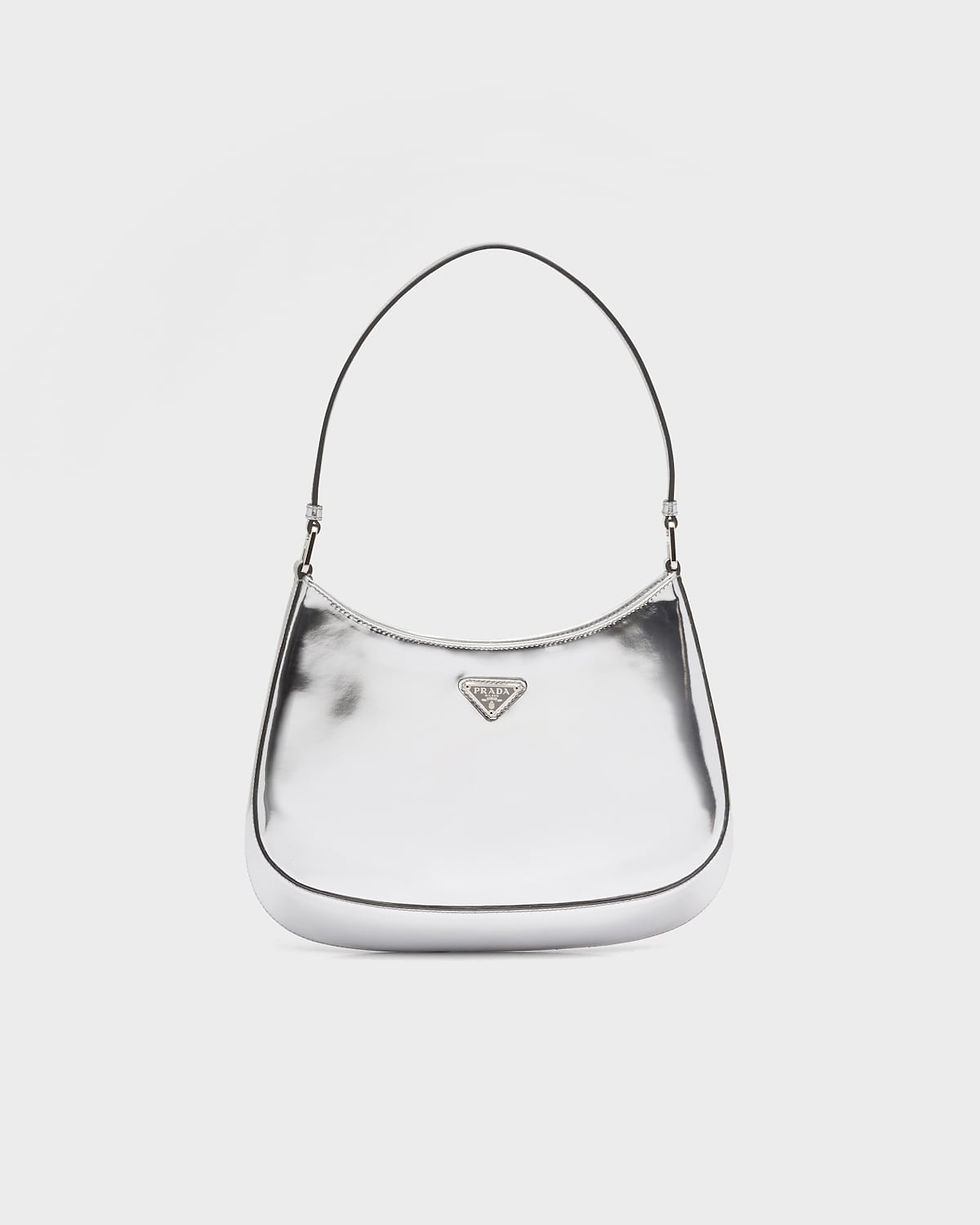 Prada Cleo hobo bag in silver brushed leather – front view
