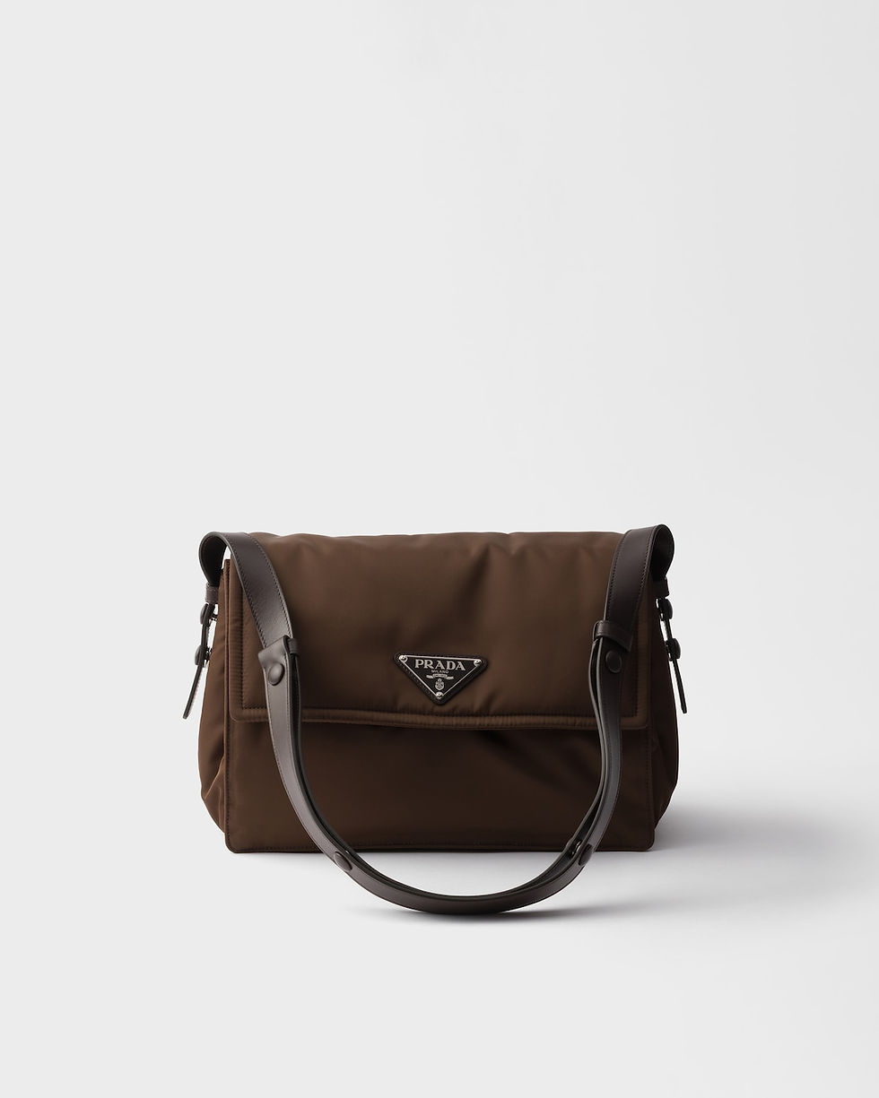 Prada Traveller medium shoulder bag in sienna padded Re-Nylon – front view