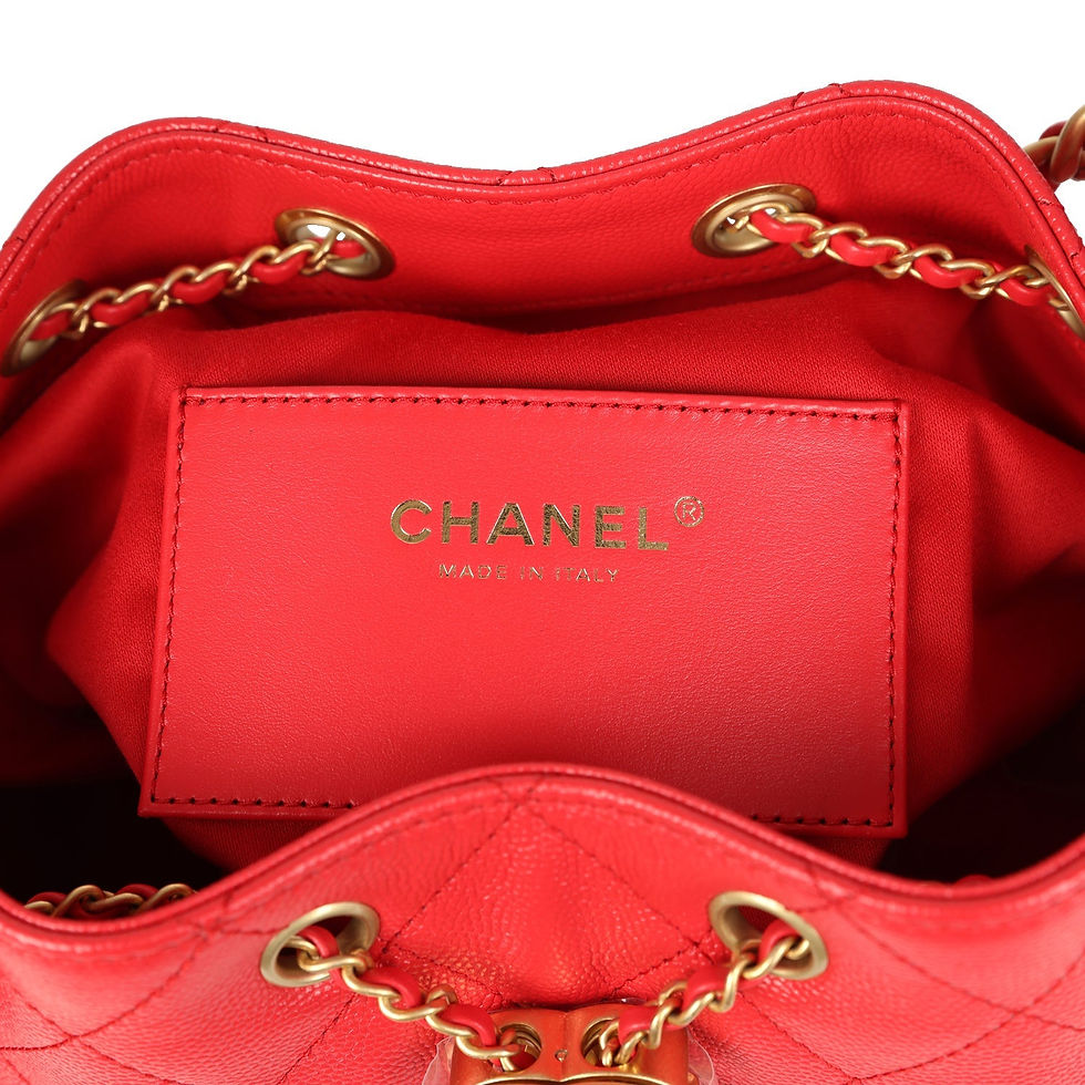 Thumbnail: Interior leather patch stamped Chanel Made in Italy inside the red caviar hobo bag