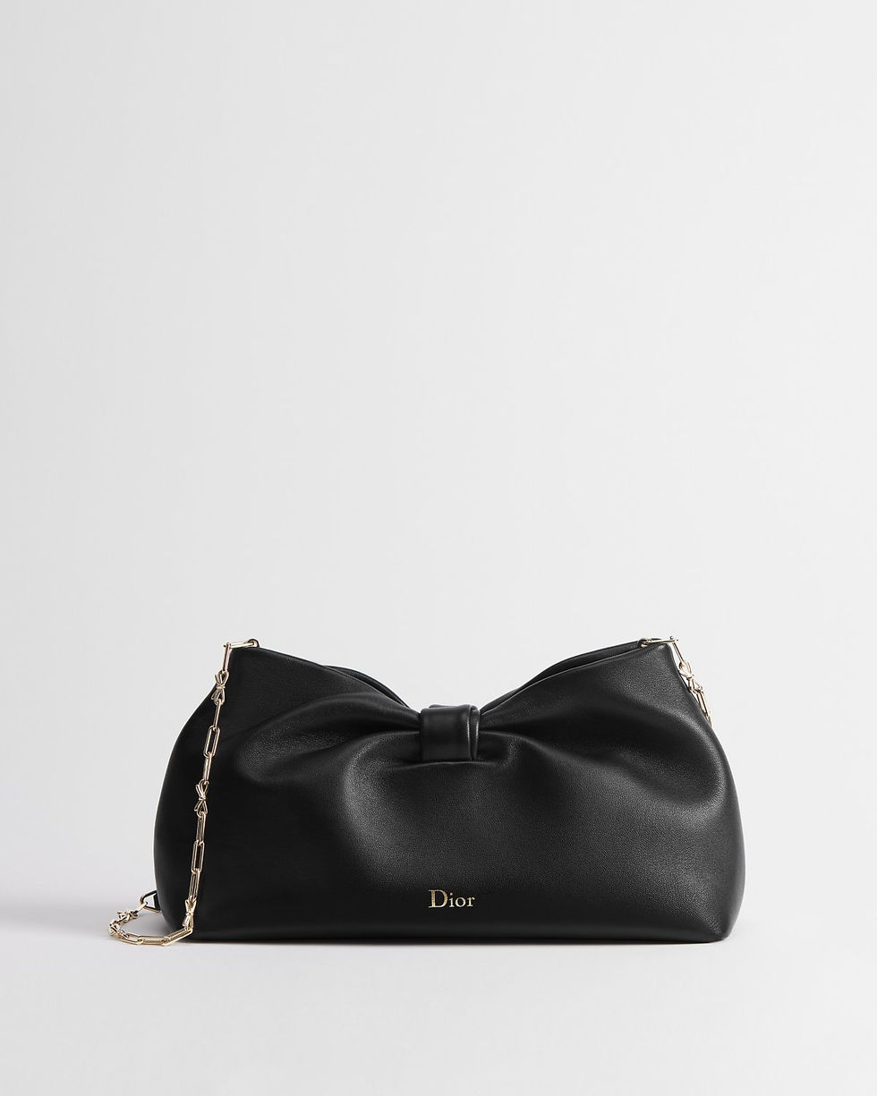 Dior Medium Bow bag in black natural grain lambskin – front view