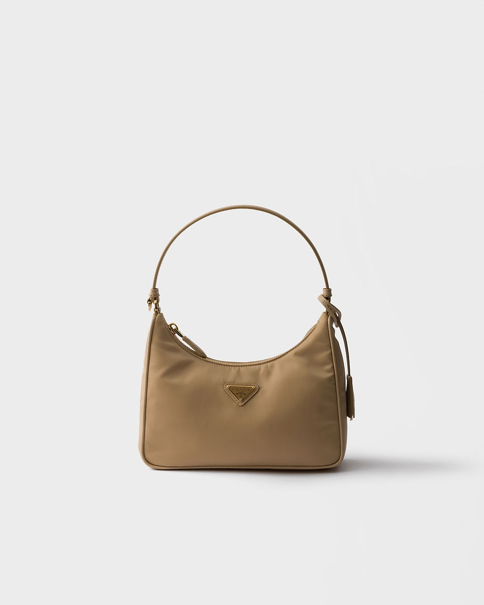 Prada Re-Edition 2005 Re-Nylon and Saffiano leather mini bag in camel – front view