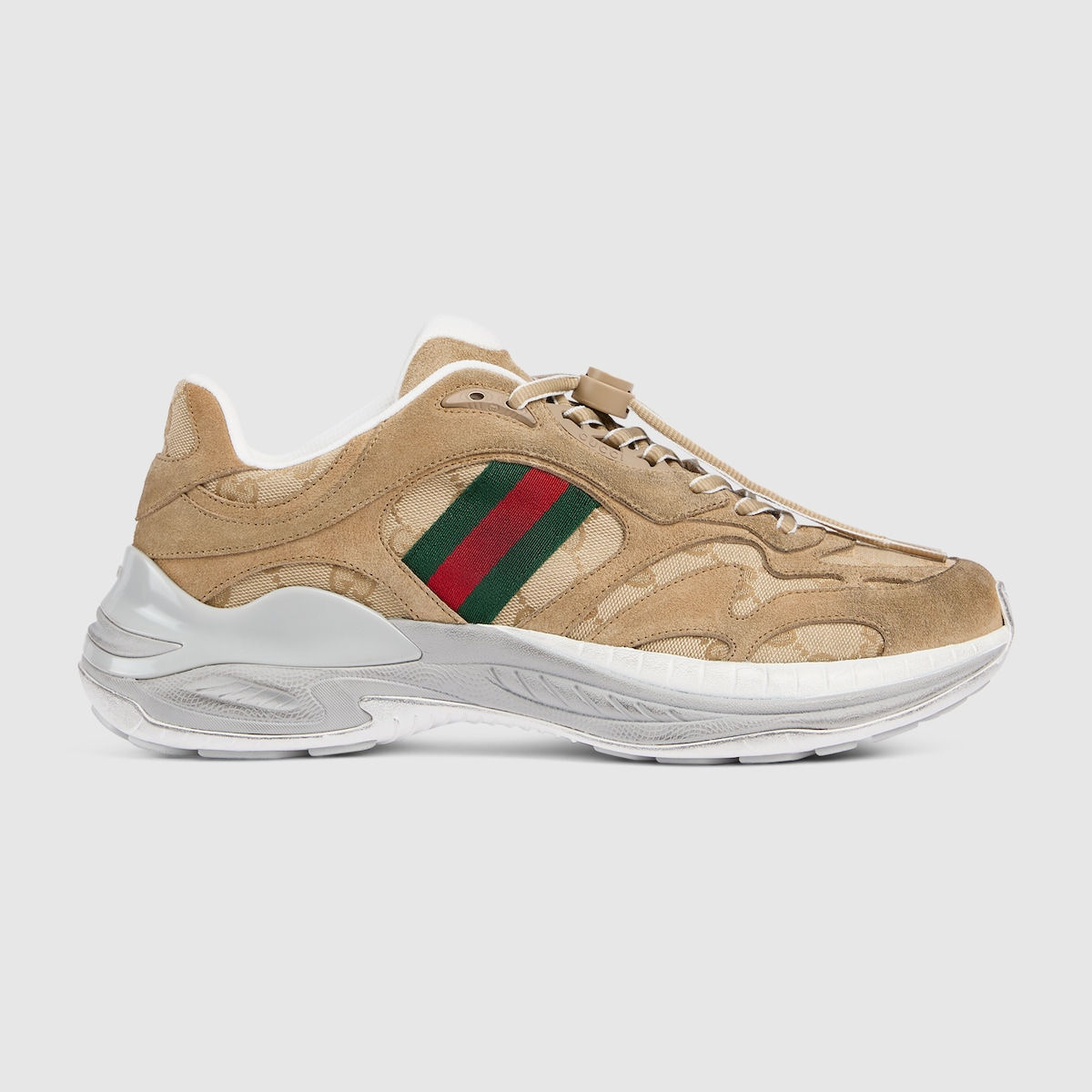 Men's Gucci 2.0 trainers - brown suede and GG canvas