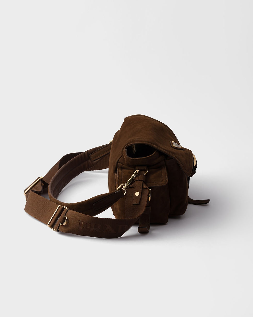 Thumbnail: Prada Explore medium shoulder bag with flap in cocoa brown suede – view 6
