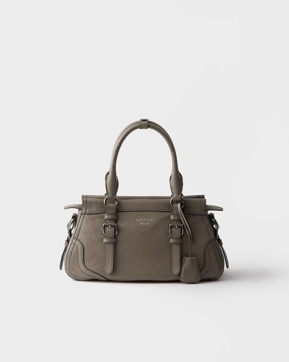 Prada large tote bag in clay grey buckskin – front view