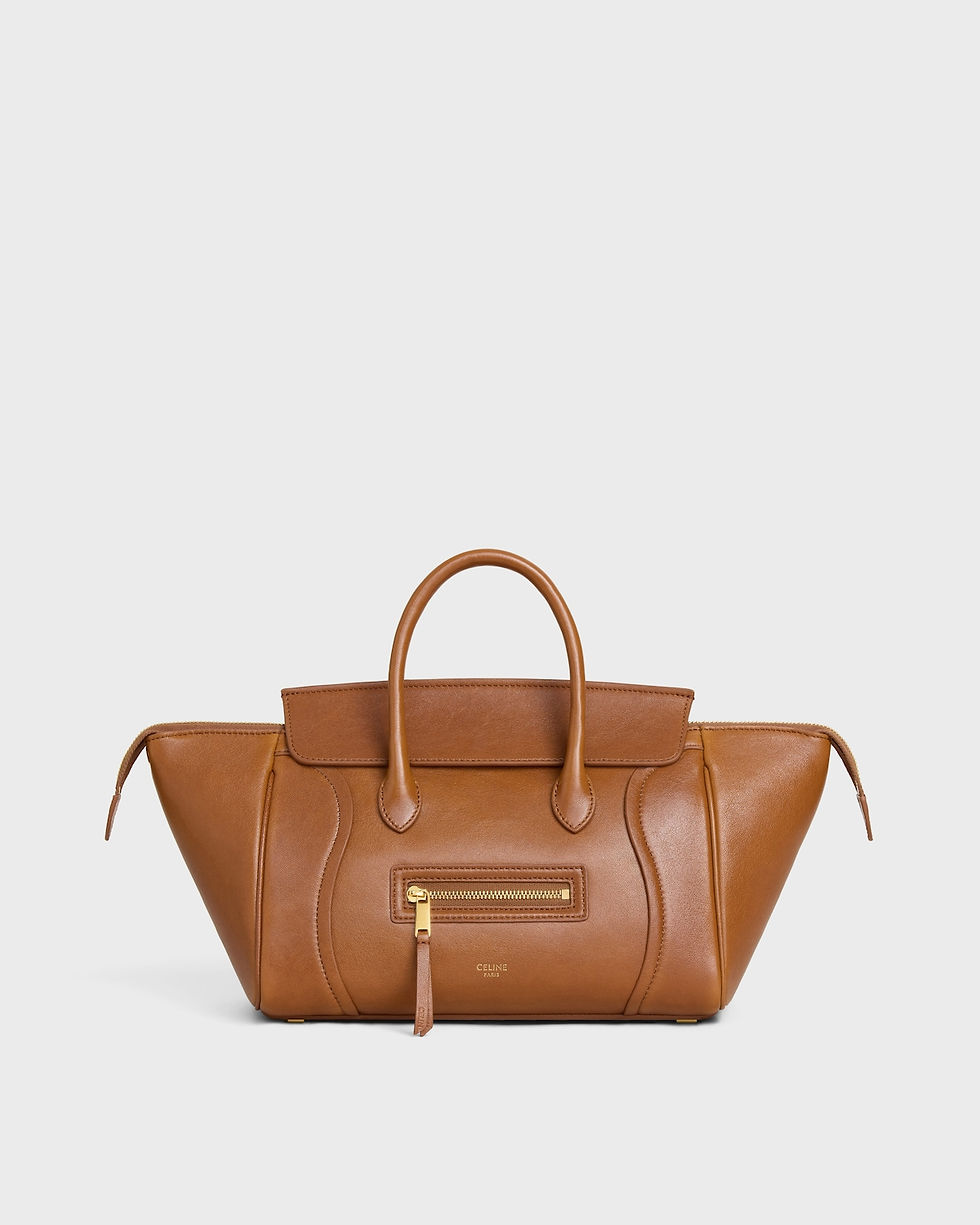 Celine Little Luggage bag in soft tan supple shiny lambskin – front view