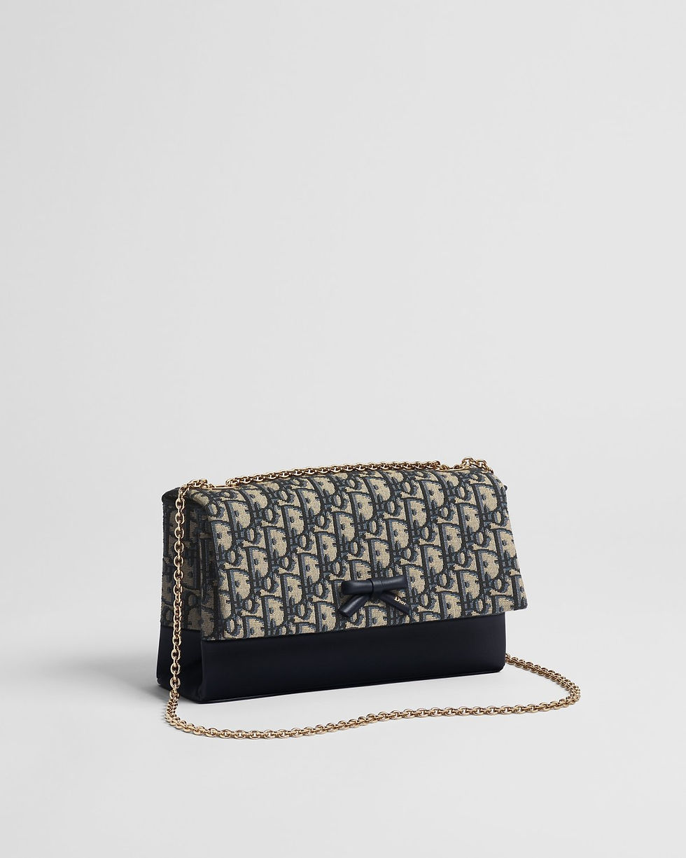 Dior Small Promenade flap bag in blue Dior Oblique jacquard – front view