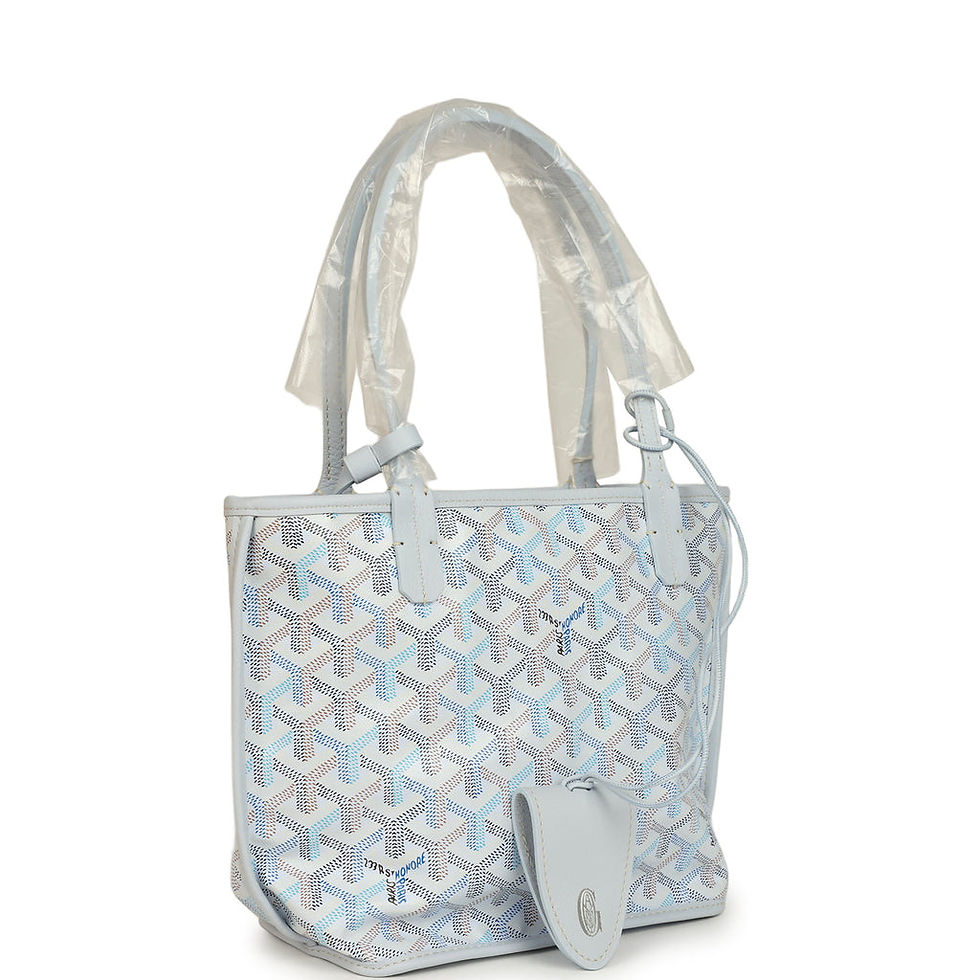 Goyard Anjou Mini tote in Polar Blue Goyardine, three-quarter angle view