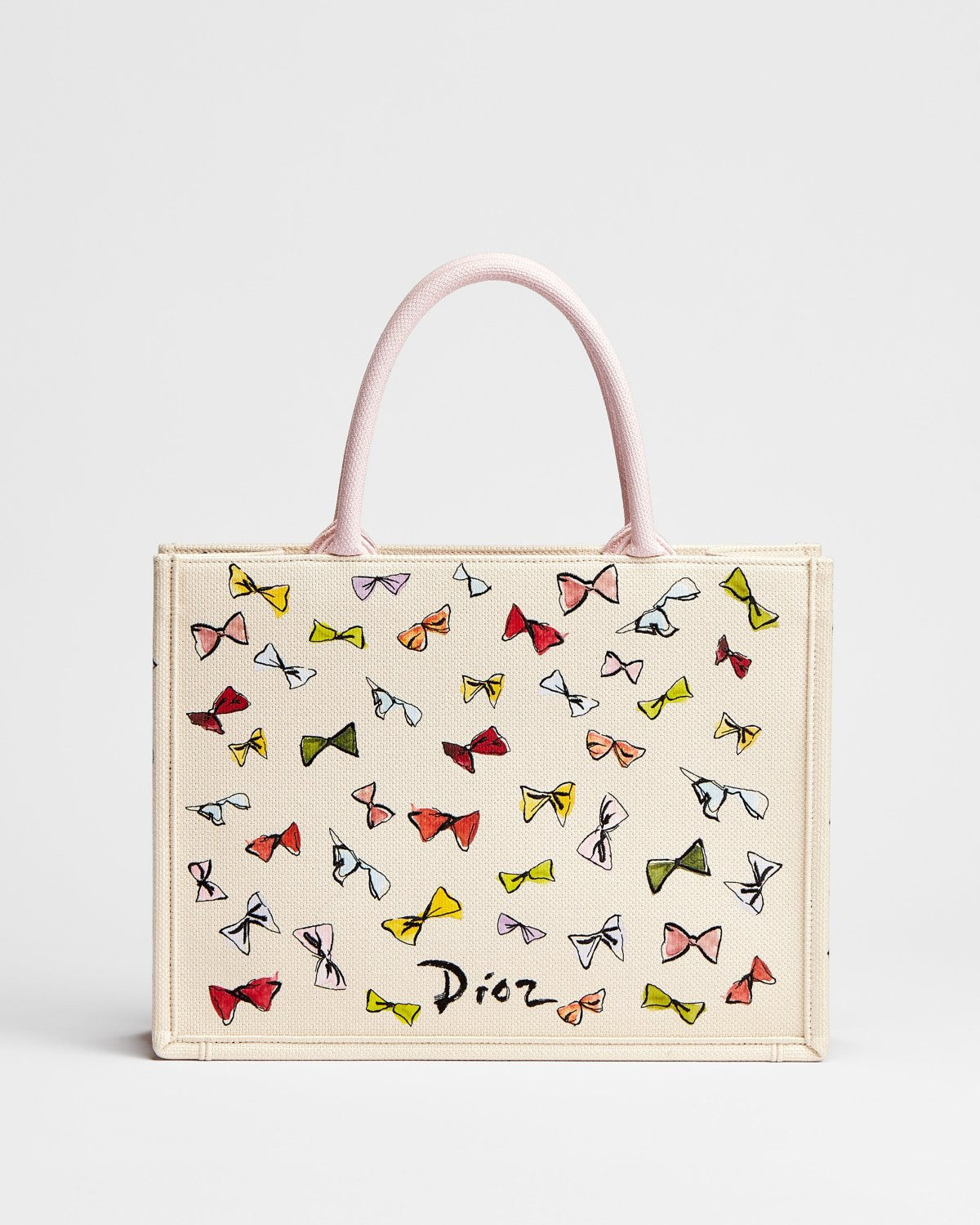 Dior Dioriviera Medium Book Tote with strap in multicolor Dior Bows cotton – front view