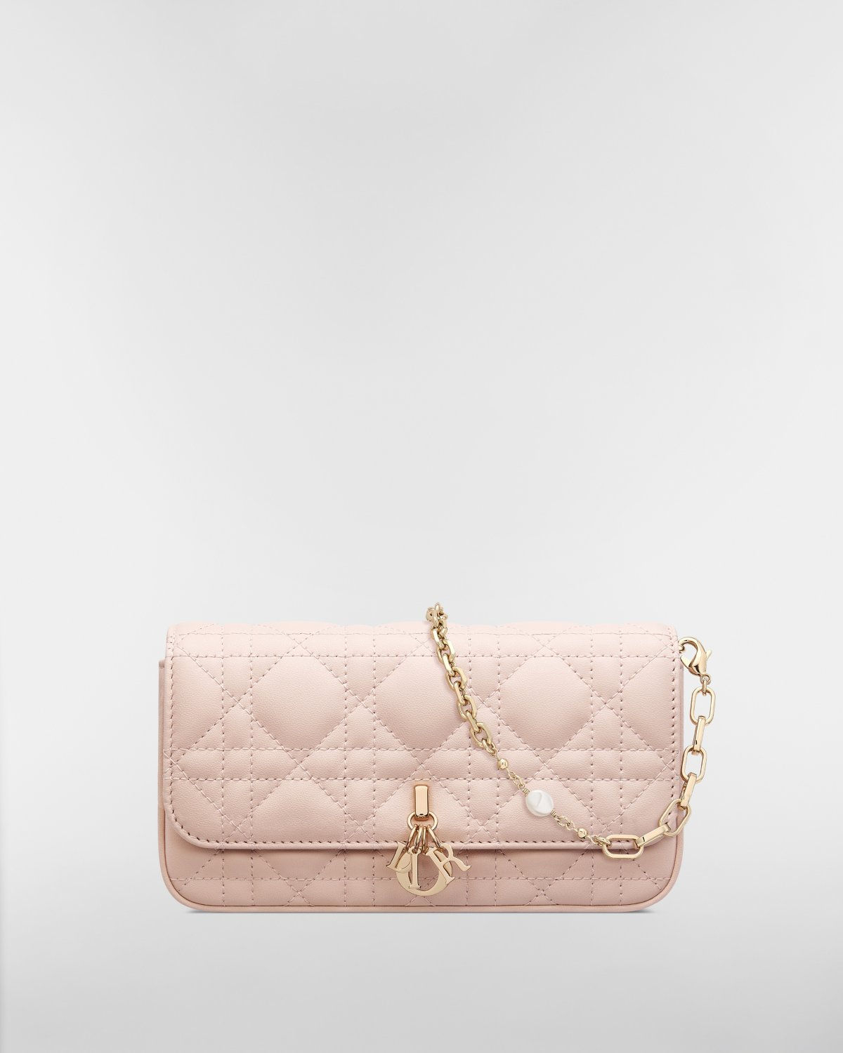 Dior My Dior Talk phone pouch in powder pink Cannage lambskin – front view