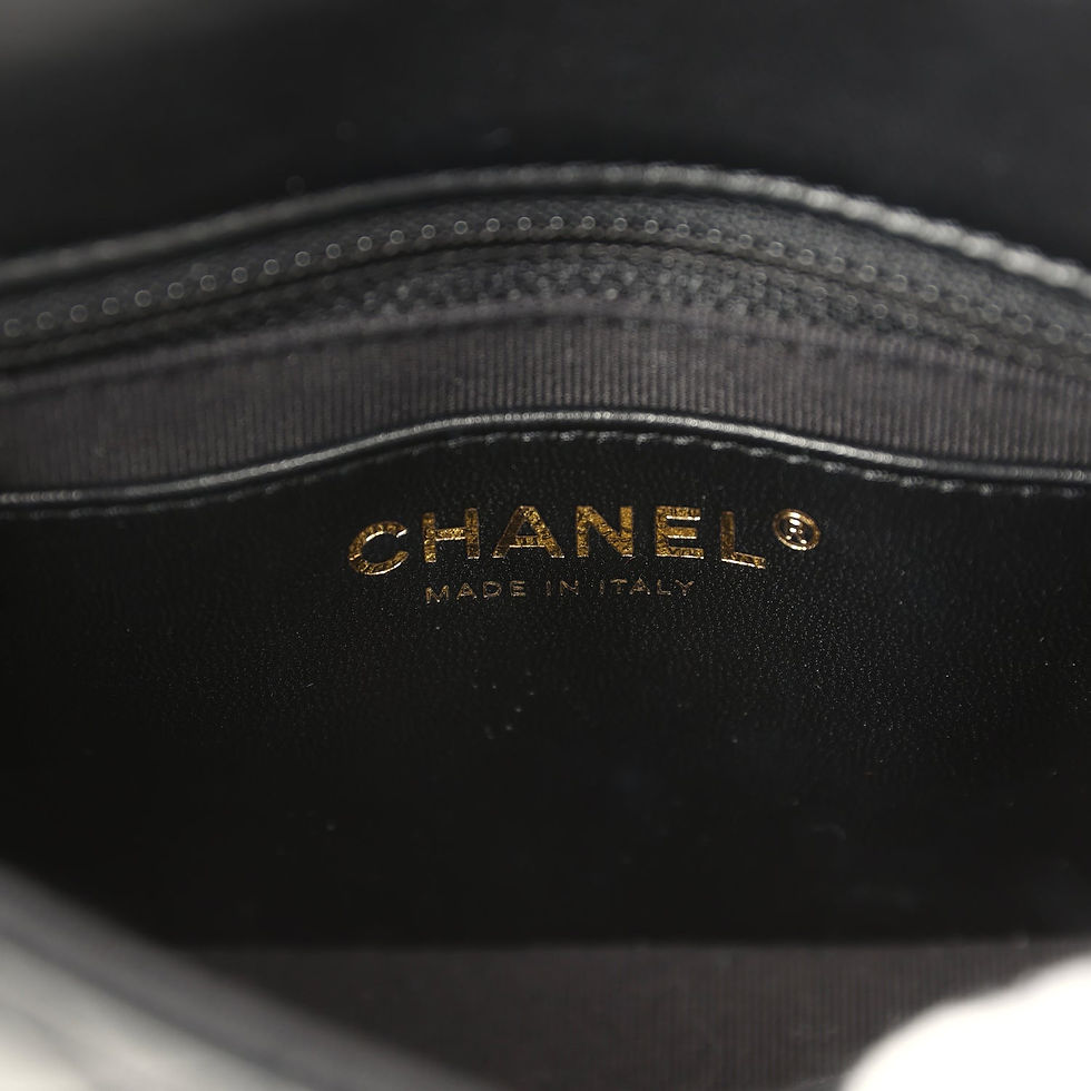 Thumbnail: Interior leather patch stamped Chanel Made in Italy in gold foil