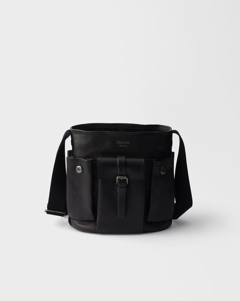 Prada Route mini bucket bag in black buffalo leather – front view