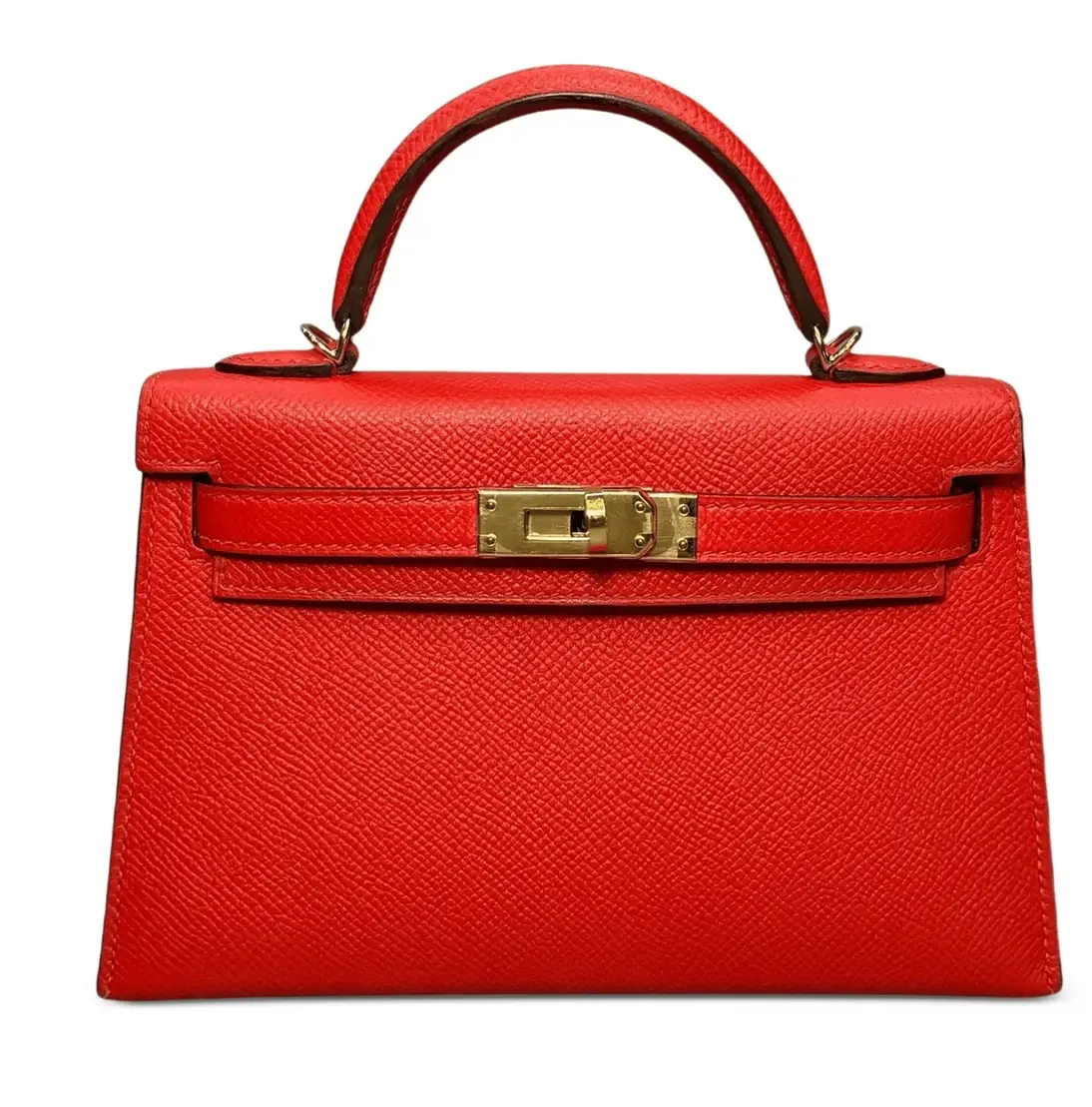 Hermès Mini Kelly Sellier 20 in red Epsom leather with gold-tone hardware, front view