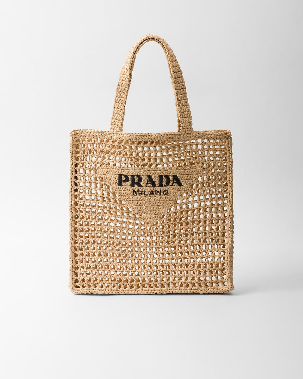 Prada crochet tote bag in natural raffia-effect viscose – front view