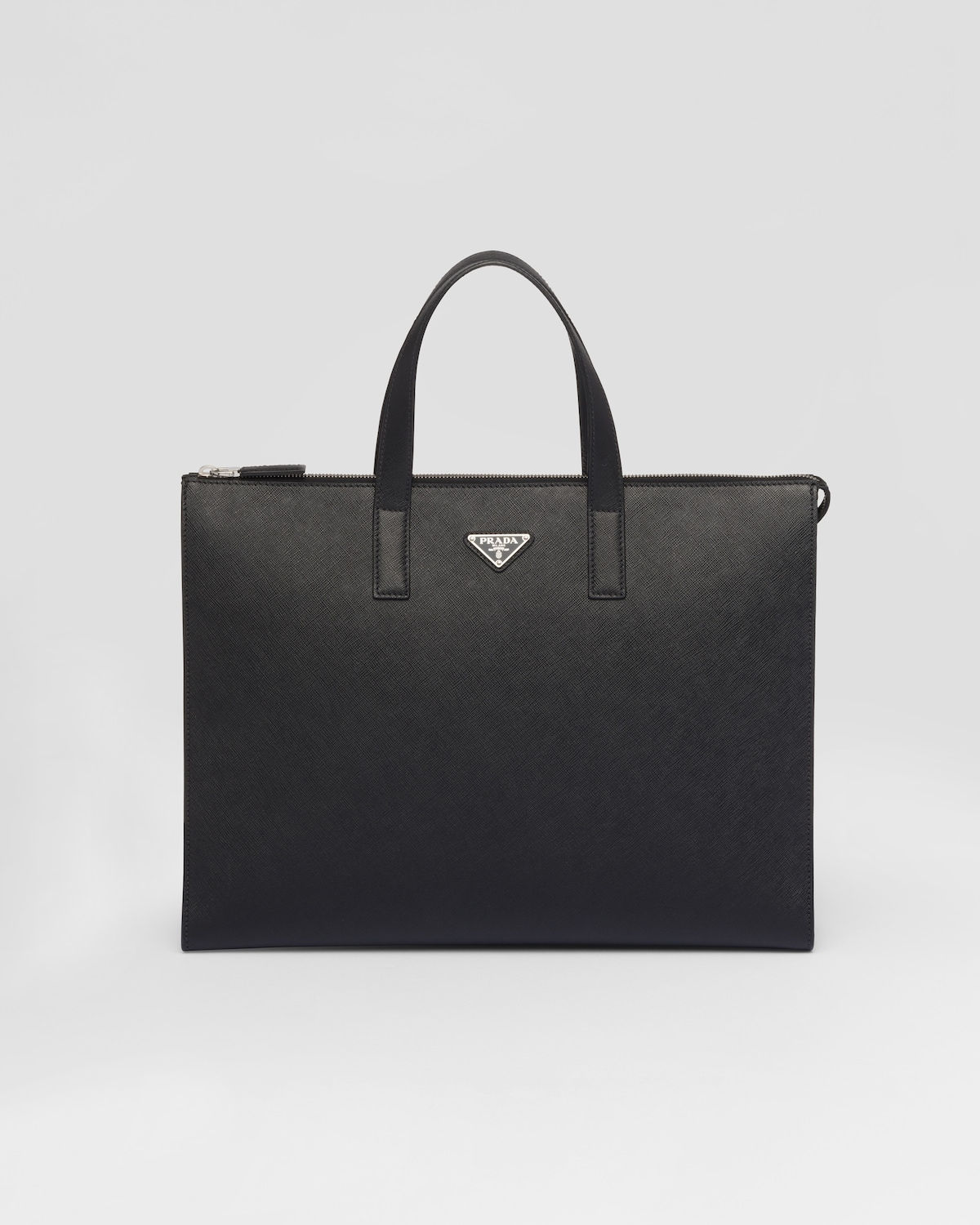 Prada zip tote bag in black Saffiano leather – front view