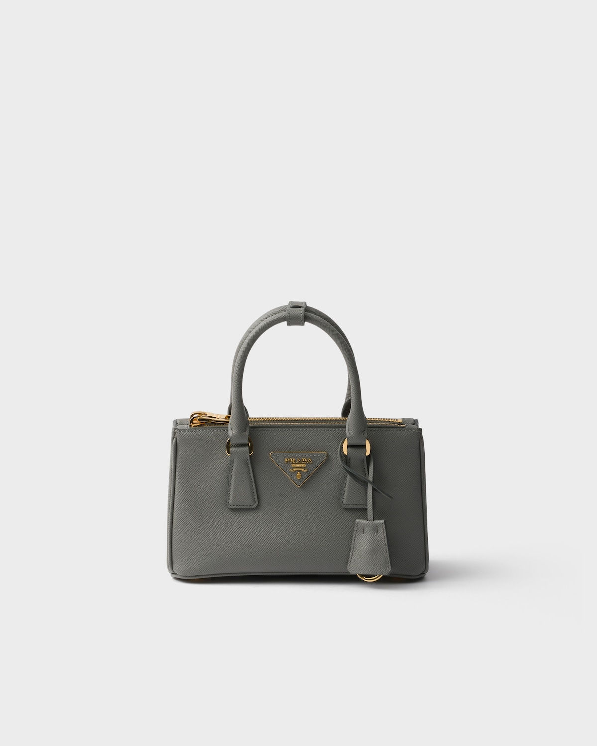 Prada Galleria elongated mini bag in slate gray Saffiano leather – front view