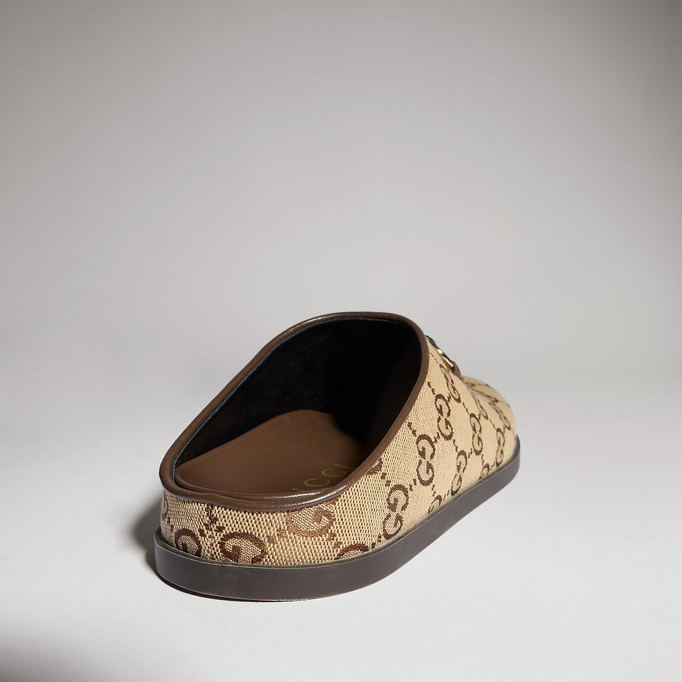 Thumbnail: Gucci Women's mule with Horsebit - camel and dark brown GG canvas