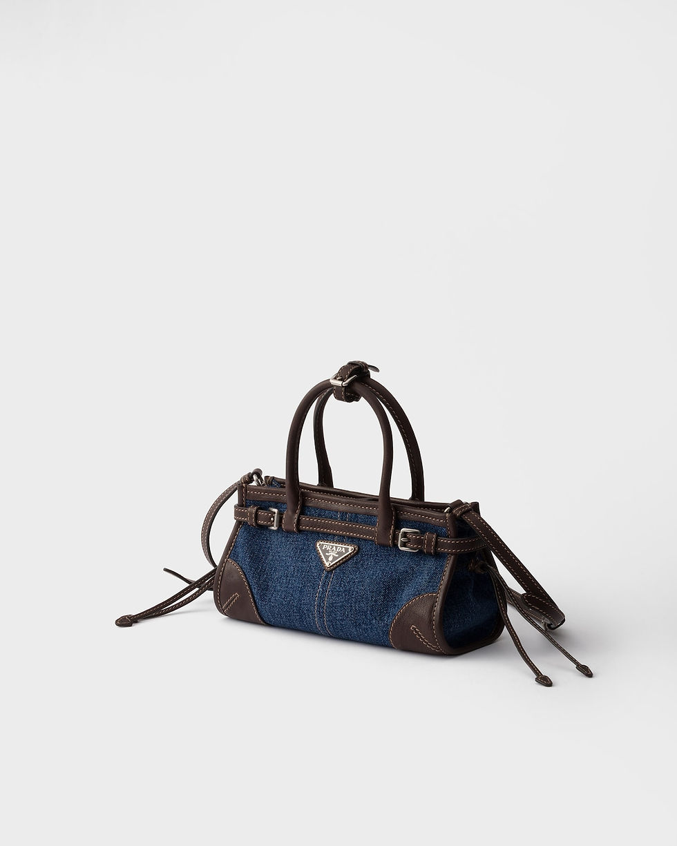 Prada Bonnie small handbag in blue/coffee denim and leather – view 2