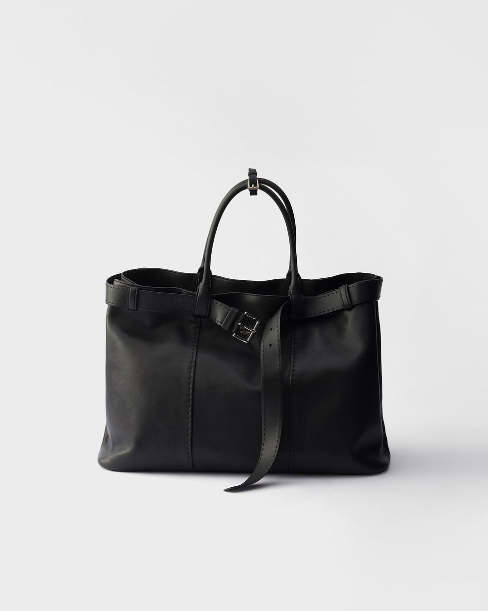 Prada Buckle bag in black antiqued nappa leather – front view