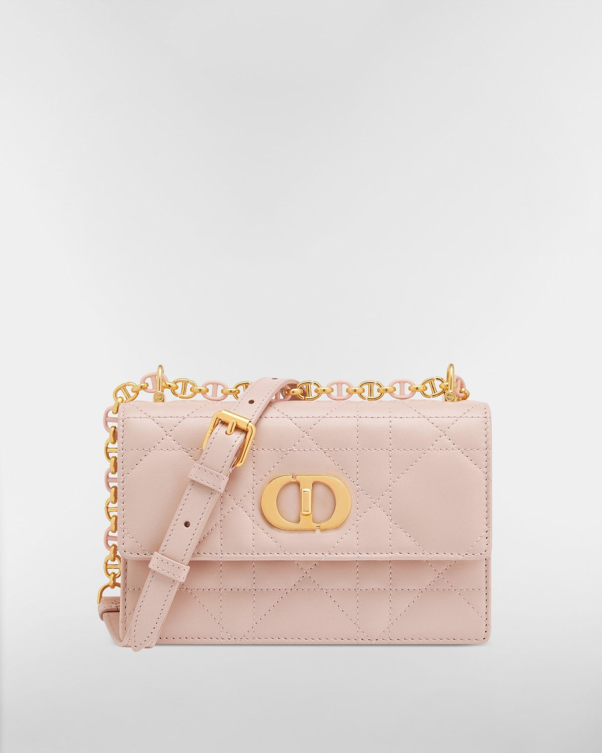 Dior Miss Caro Mini Bag in powder pink Macrocannage lambskin – front view