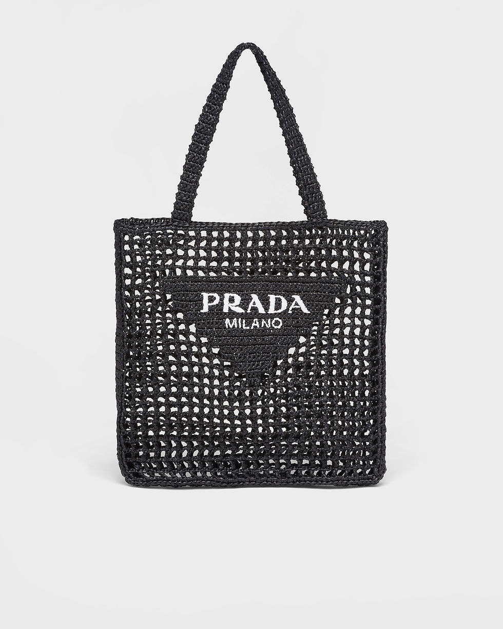 Prada crochet tote bag in black raffia-effect viscose – front view