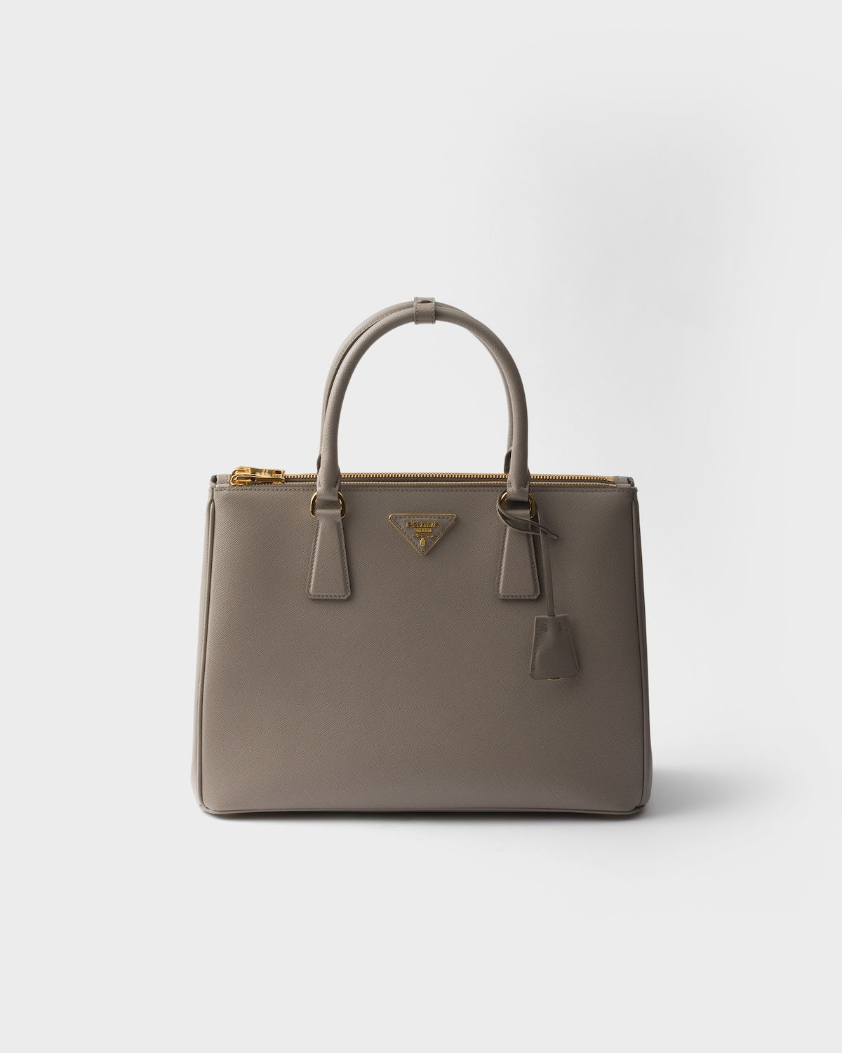 Prada Galleria large bag in clay grey Saffiano leather – front view