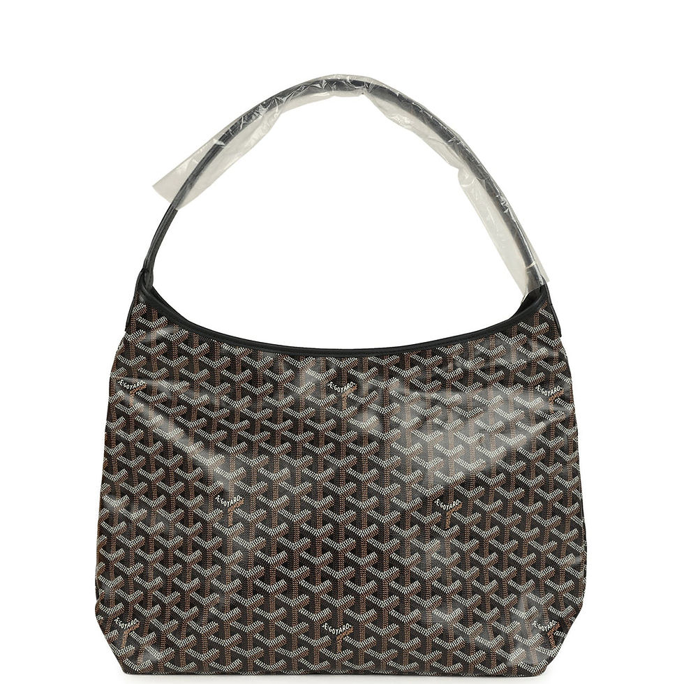 Goyard Boheme hobo in Black Goyardine canvas, front view with the handle wrapped in film