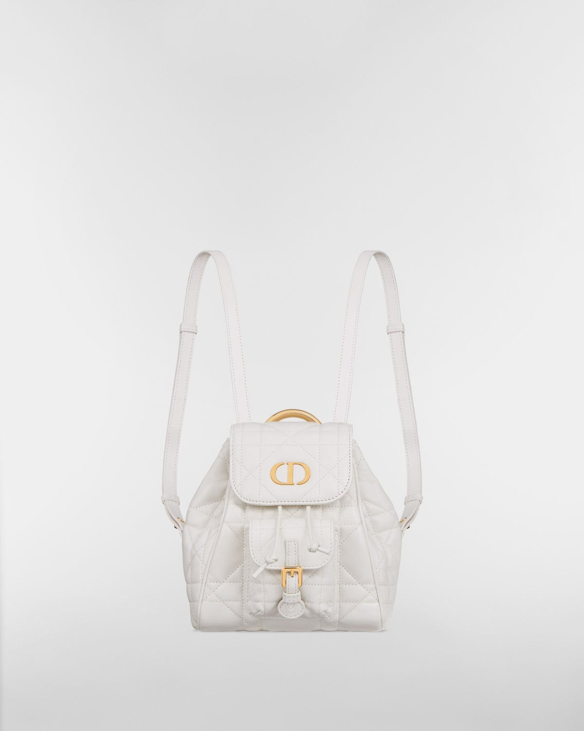 Dior Small Caro Backpack in latte Macrocannage lambskin – front view