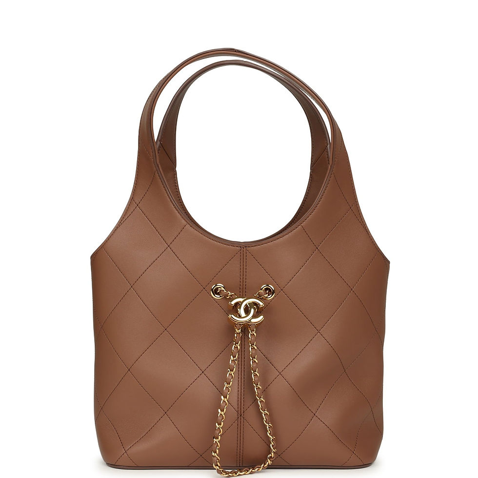 Chanel Daily Trendy Shopping Bag in brown calfskin, shown front-facing with its gold-tone CC turnlock tassel