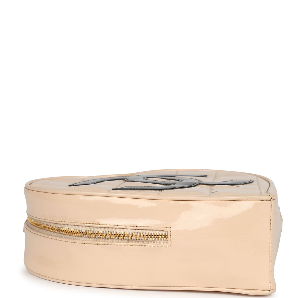 Thumbnail: Base view of the heart-shaped bag showing the pointed patent tip and Chanel stamp