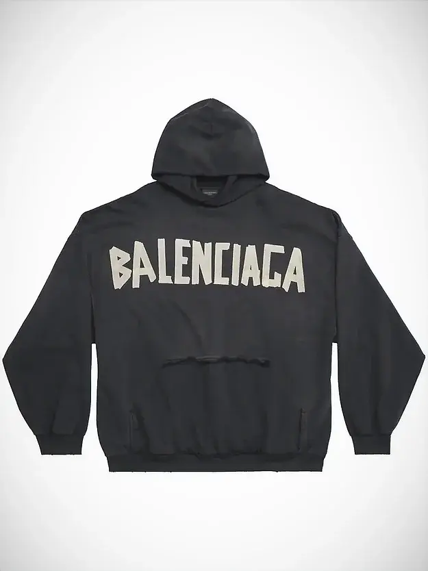 Balenciaga Tape Ripped Pocket Hoodie Oversized in Black Faded