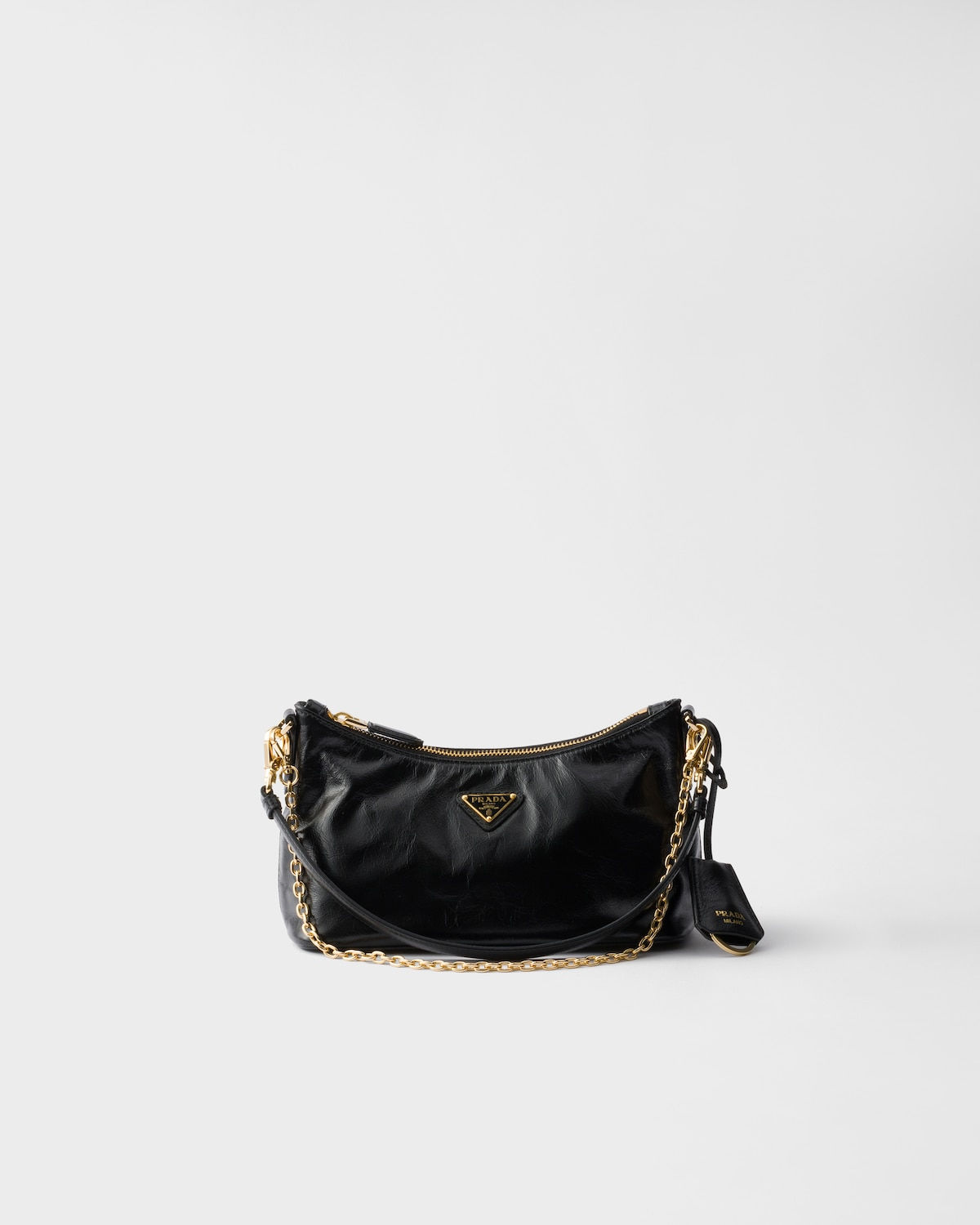 Prada mini shoulder bag in black calfskin – front view