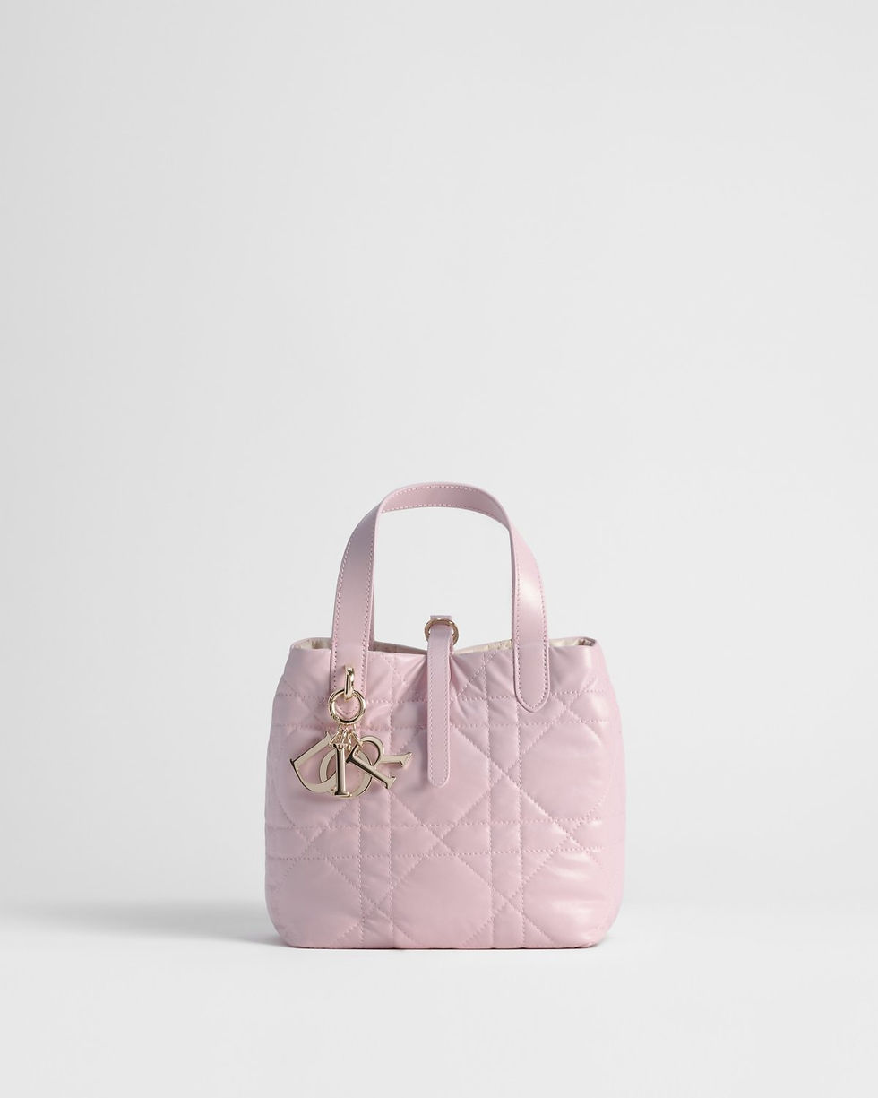 Dior Small Toujours Reversible Vertical Tote in Craie and Rose Tendre calfskin – front view