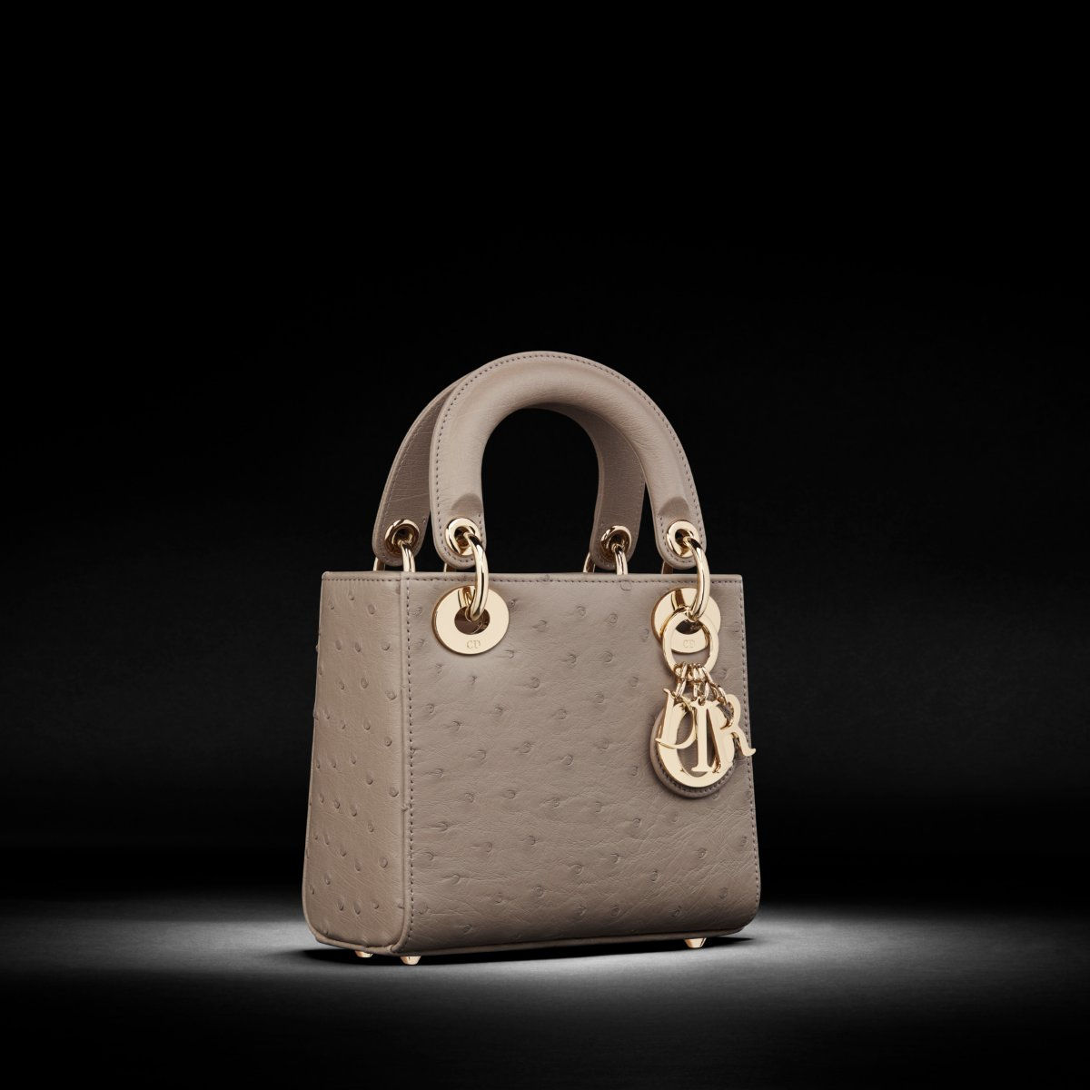 Dior Mini Lady Dior bag in desert taupe ostrich – view 1