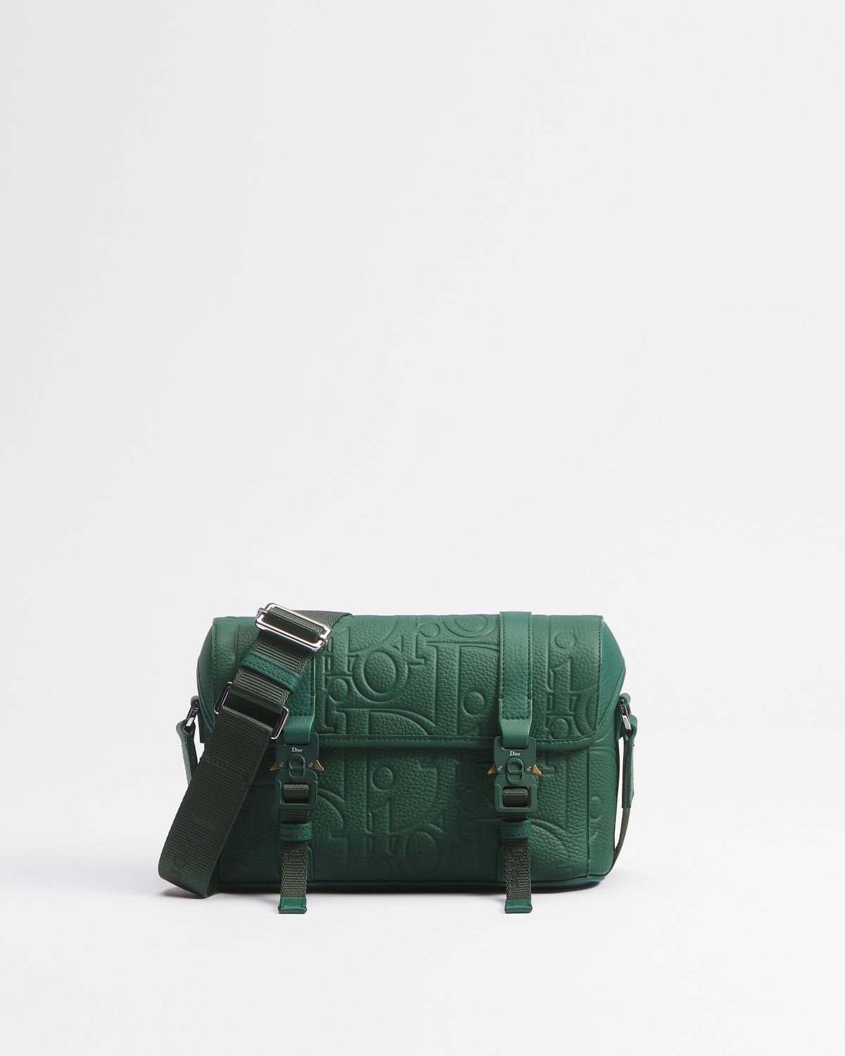 Dior Hit the Road messenger bag with flap in deep green Dior Gravity leather – front view