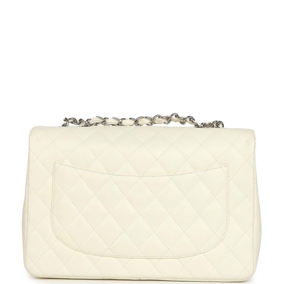 Thumbnail: Back view of the bag showing the quilted slip pocket in white caviar leather