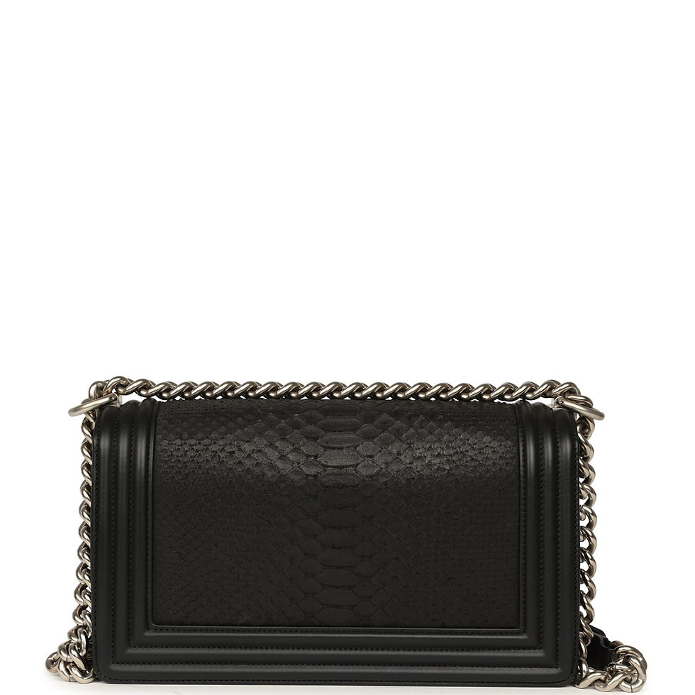 Thumbnail: Back view of the black python and calfskin Boy Bag with quilted calfskin border