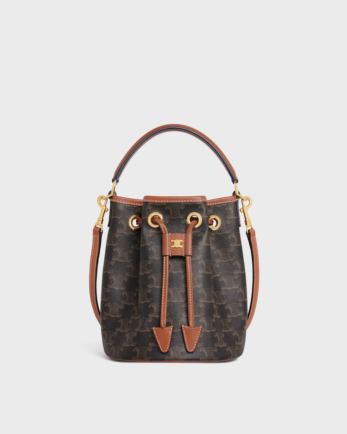 Celine Teen Clara Bag in Tan Triomphe Canvas and Calfskin – front view