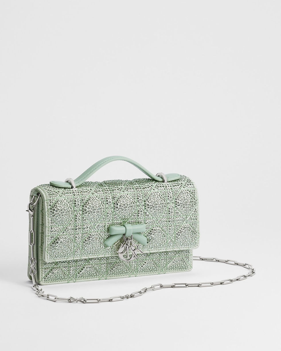 Dior My Dior Mini Bag with Bow in Green Strass-Embellished Satin – view 2