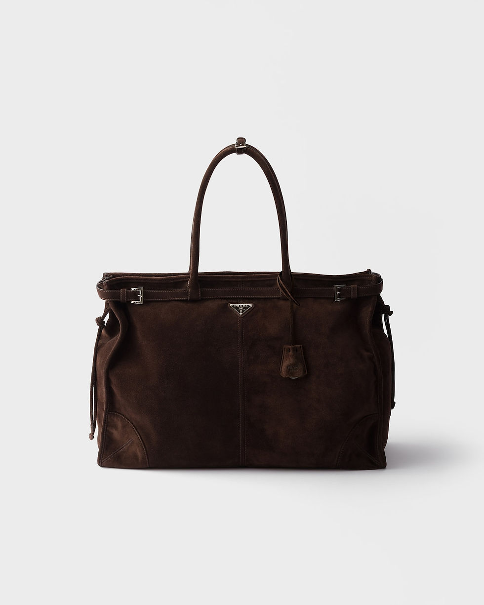 Prada Bonnie tote bag in dark brown suede – front view